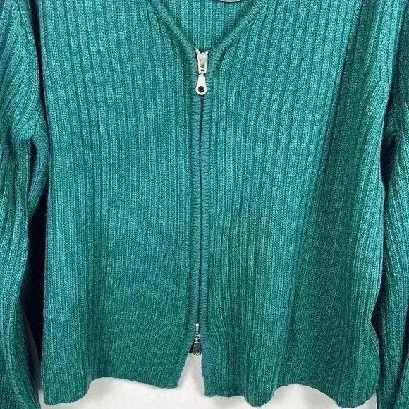Made With Love Womens Cardigan Forest Green 2X V-Neck Zip Ribbed Wide Cuffs NWT - Picture 7 of 13